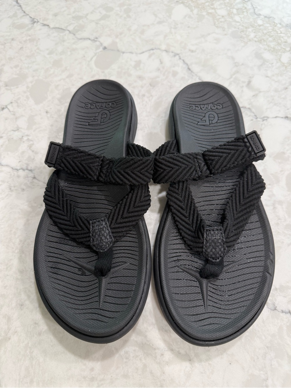 Coface Black Braided Strap Thong Sandals — Casual Comfort